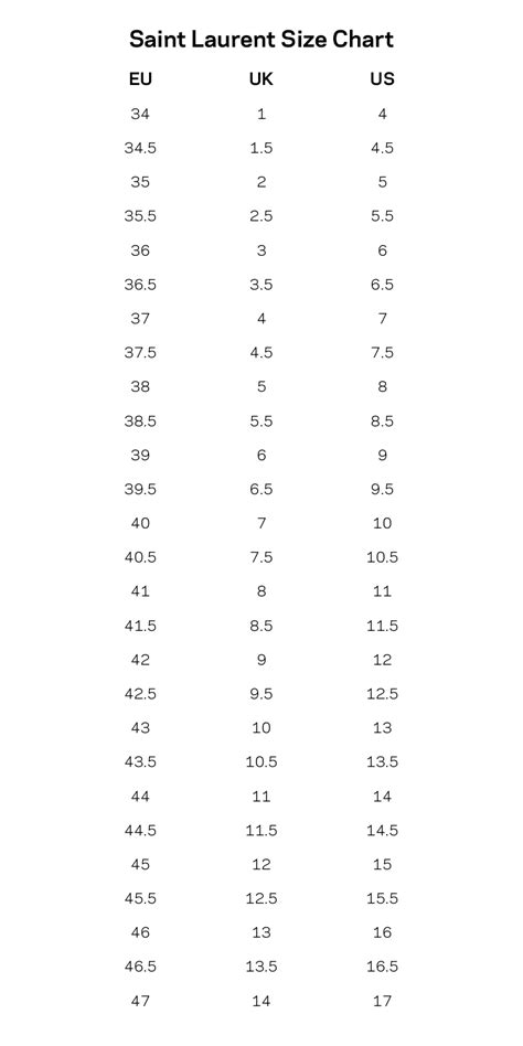 ysl heel size chart